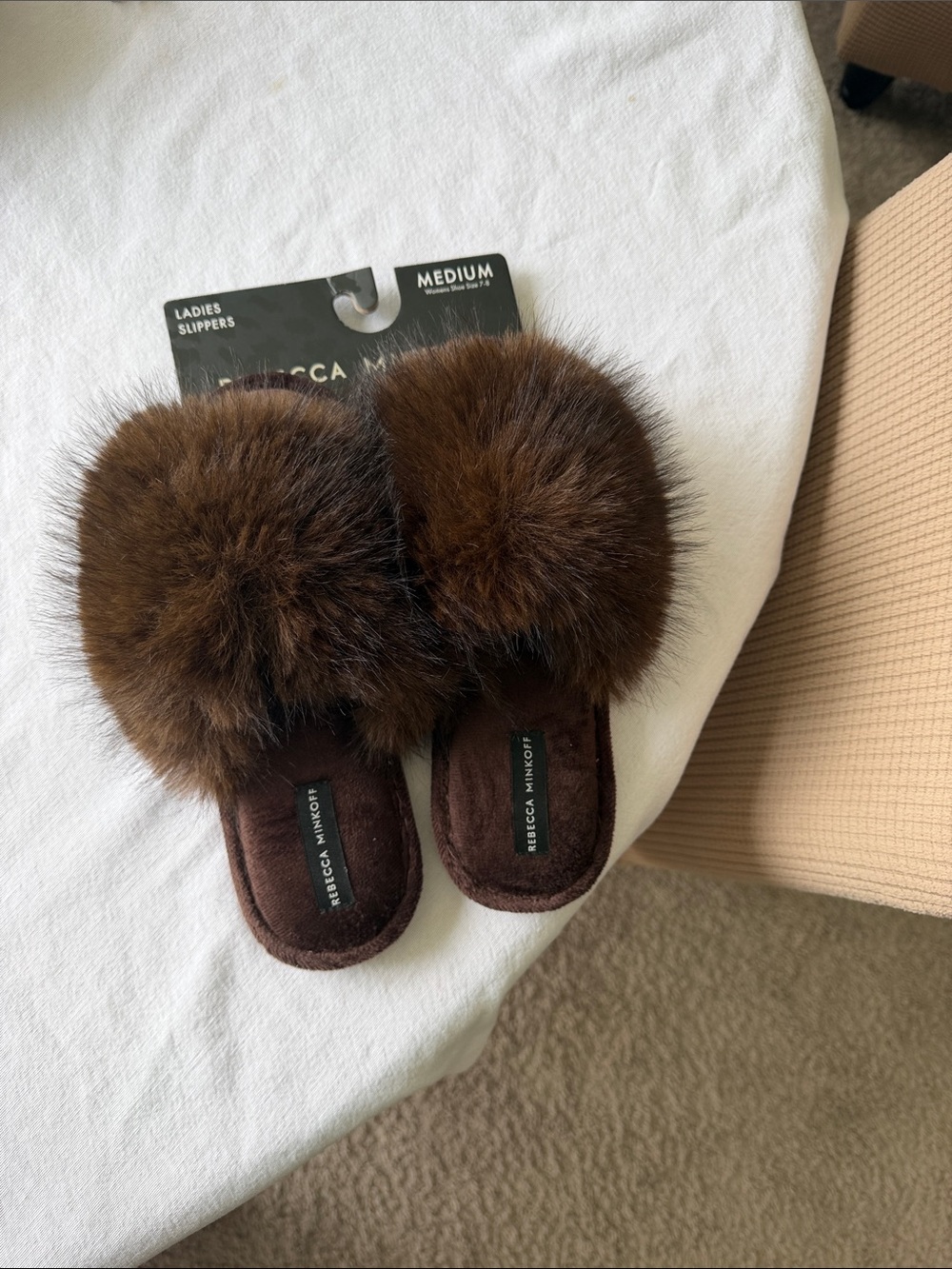 Faux Fur Slide Slippers - Brown REBECCA MINKOFF- medium size - Picture 6 of 7